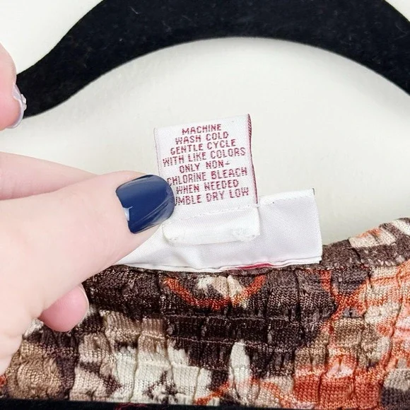 JM Collection Women's Medium Floral Textured Stretch Top Brown Orange Cream - Picture 4 of 5